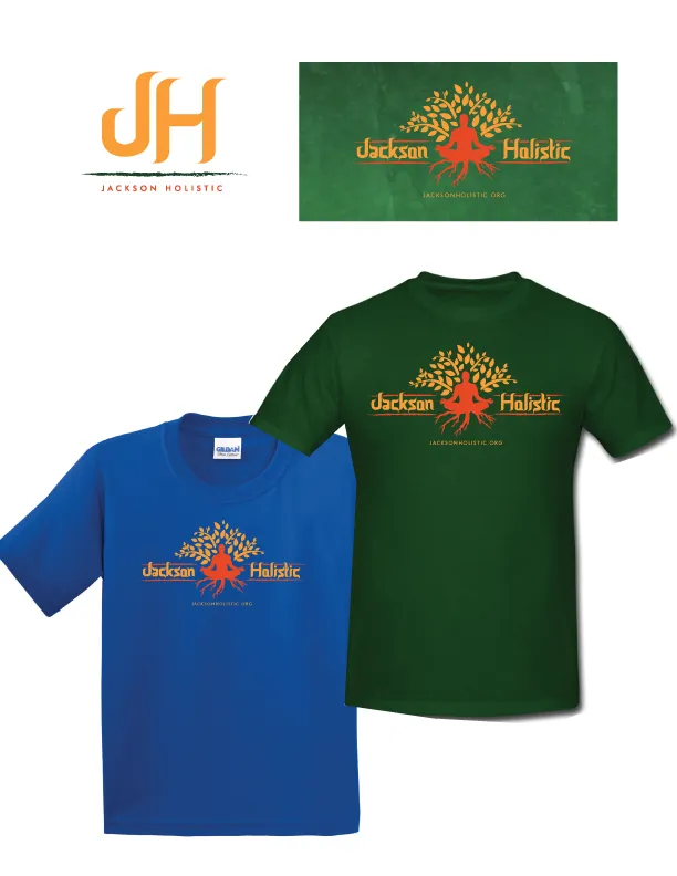 Jackson Holistic branding elements and tshirts