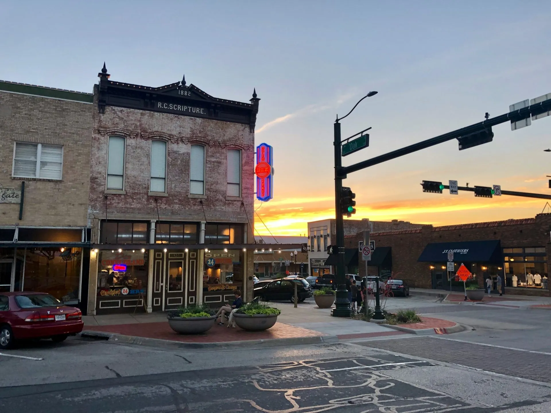 downtown shops on street corner