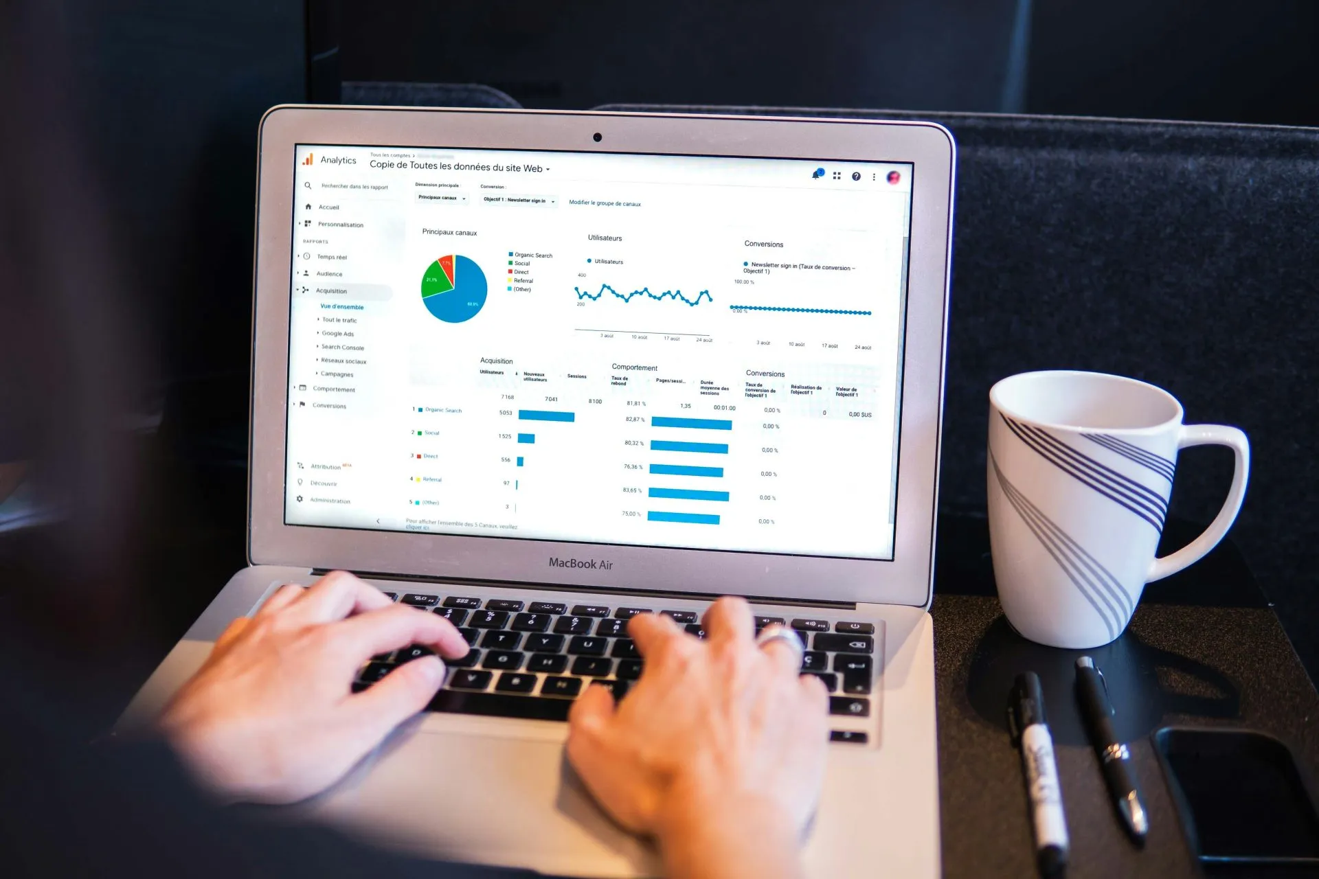 data charts on laptop